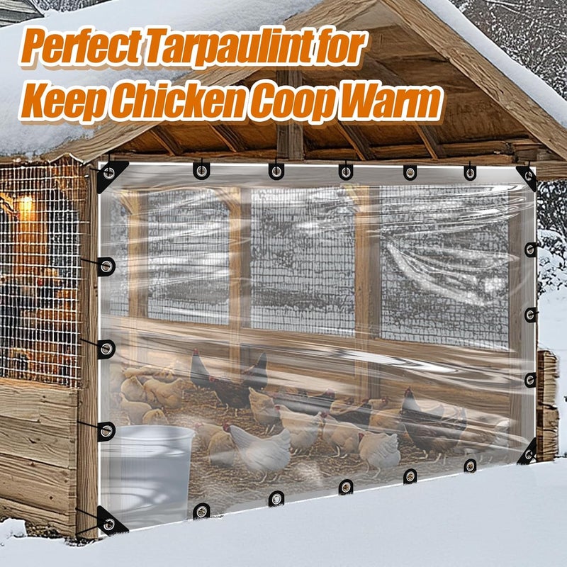 Beeplove 6.6x10ft Anti-Tear Clear Tarp Waterproof for Patio Winterizing - 2pcs Windproof Poly Tarpaulin, Heavy Duty Transparent Enclosure with Grommets for Covering Chicken Coops Greenhouse Garden Plants - Image 3